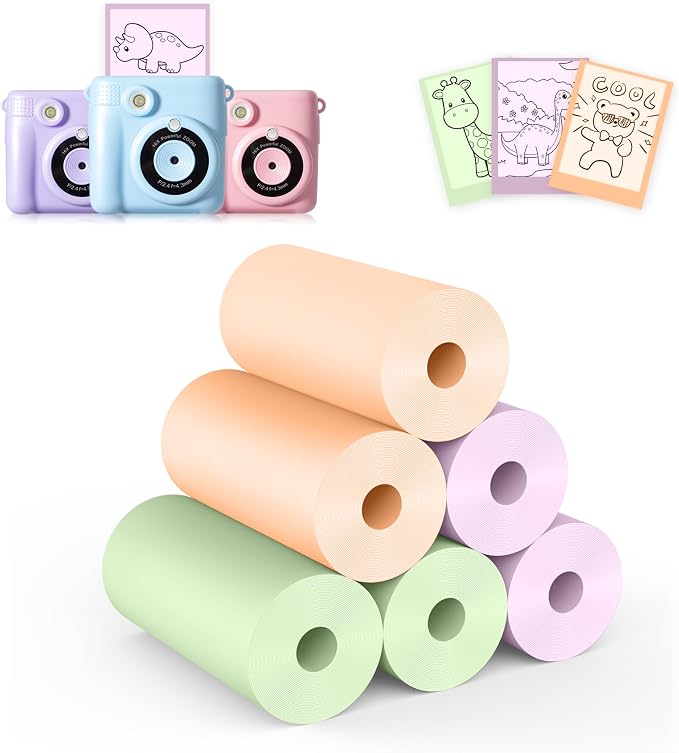 6 Rolls Kids Camera Instant Print Refill Paper Set, Phetium HD Printing Thermal