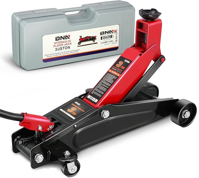 DNA Motoring 3 Ton Low Profile Floor Jack, 3 tons (6000 lbs) Capacity Fast Lift Hydraulic Trolley Service/Floor Jack, 7.7-21" Lifting Range, Red, TOOLS-00674-RD
