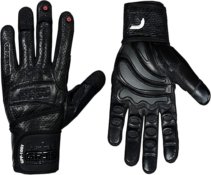 Elite Leather Gym Gloves with Built in 2" Wide Wrist Wraps Grip & Design for Weightlifting Power Lifting Bodybuilding & Strength Training Workout Exercises