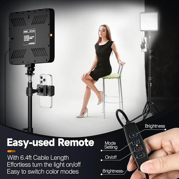 EMART LED Video Light Kit with Phone Holder & Barndoor, 2800-7000K Dimmable