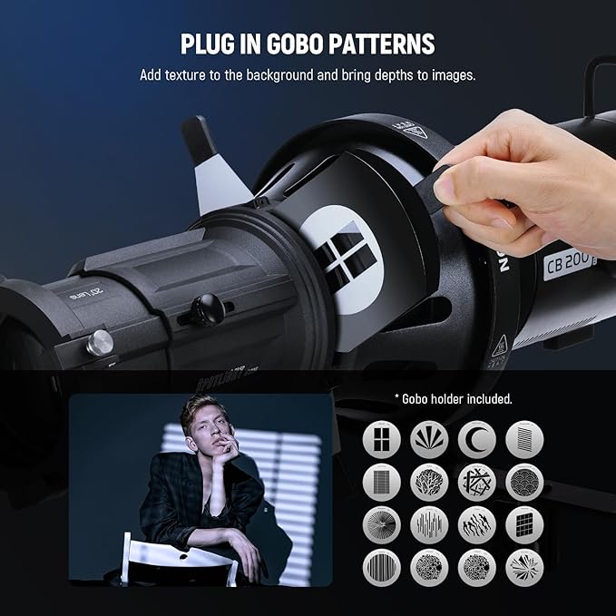 NEEWER Spotlight Snoot with 20° Projection Lens, Adjustable Focus, 16 Metal