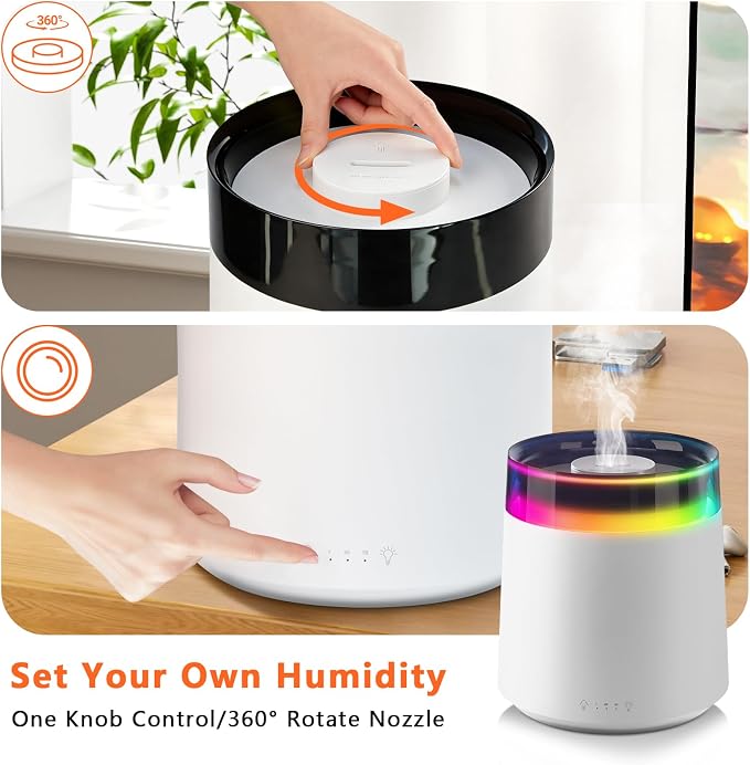 Humidifiers for Bedroom,3L Top Fill Cool Mist Humidifier for Baby Nursery,Essential Oil Diffuser for Large Room,3 in 1 Quiet Ultrasonic Humidifier for,Office,Plant,Nursery,BPA FREE (White)