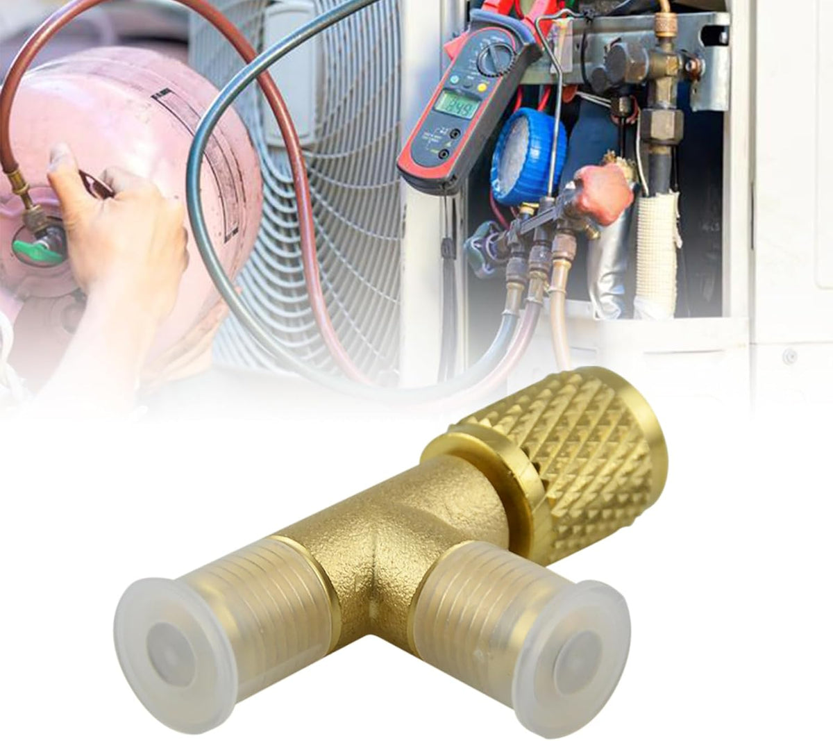 2Pcs Quick Coupler Access Tee, 1/4'' SAE Valves Core Tee Adapter Brass Refrigerant with Swivel Connector, Air Conditioning Line Repair Tools fit for R22 R12 R134 Gauge Deep Vacuum Pump Manifold