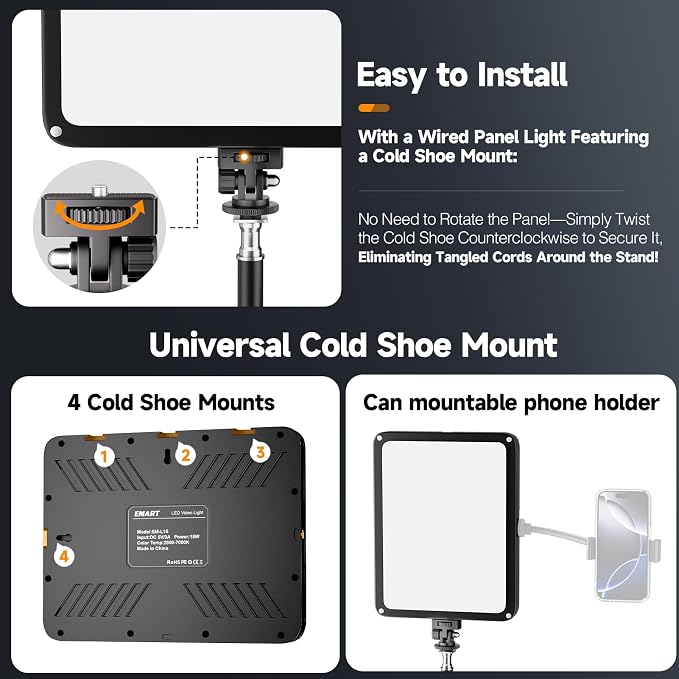 EMART LED Video Light Kit with Phone Holder & Barndoor, 2800-7000K Dimmable