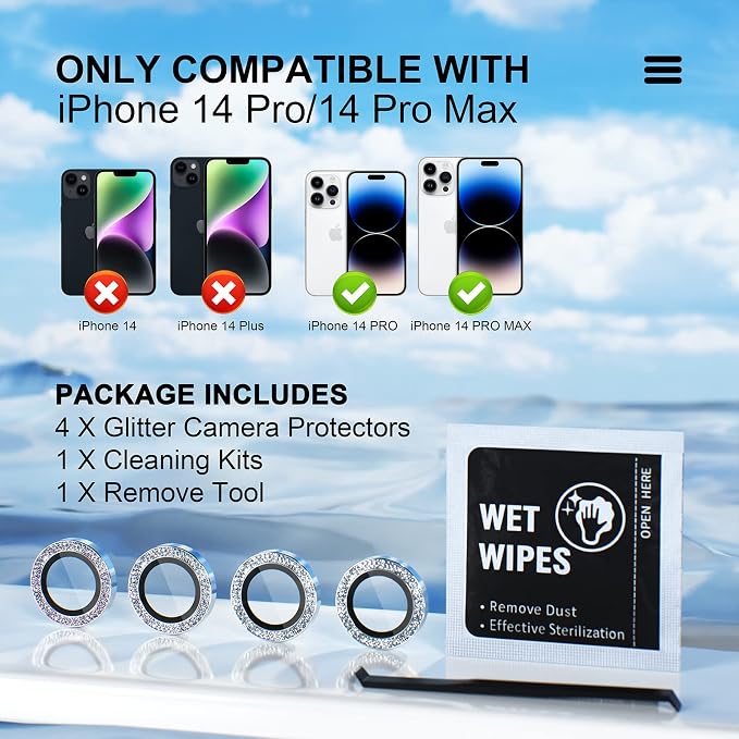 Misea for iPhone 14 Pro/iPhone 14 Pro Max Camera Lens Protector Bling, 9H