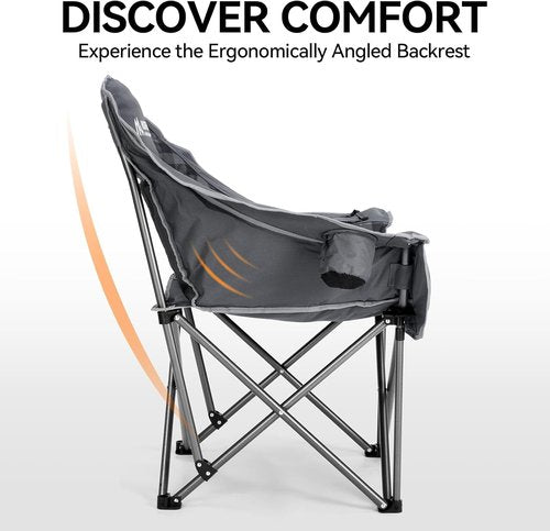 Huskfirm Oversized Camping Chairs - Heavy-Duty Padded Design with Cup Holder & Cooler Bag | Supports 450LBS, Grey