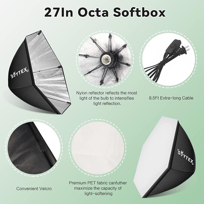 Skytex Softbox Lighting Kit 2pack 20x28in Octa Soft Box|135W 2700-6400K E27 LED