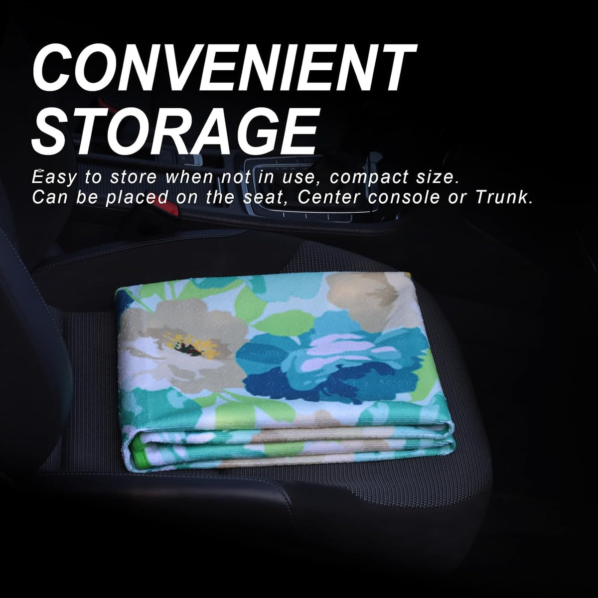 Sweat Towel Car Seat Cover Protector Front Seats for Gym Workout, Running, Swimming, Beach and Hiking, Waterproof Universal Seat Cover for Car, Trucks, Van & SUV (1, Cyan Flower, Front)