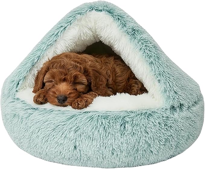 Dog Bed, Dog Bed with Cover Cave, Dual Comfort Design, Pet Bed for Small/Medium/Large Cats and Dogs, Anxiety Relief, Durable & Chew-Proof, Improves Sleep & Behaviour (Green, 20in)