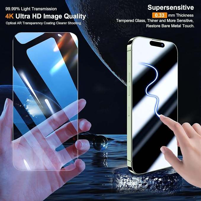 QHOHQ 3 Pack Screen Protector for iPhone 15 Plus