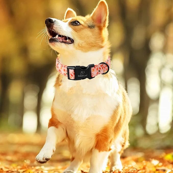 Fall Dog Collar, Cute Football Pattern Puppy Collar, Orange Adjustable Cotton Holiday Tanksgiving Dog Collars for Small Medium Large Boy&Girl Dogs M