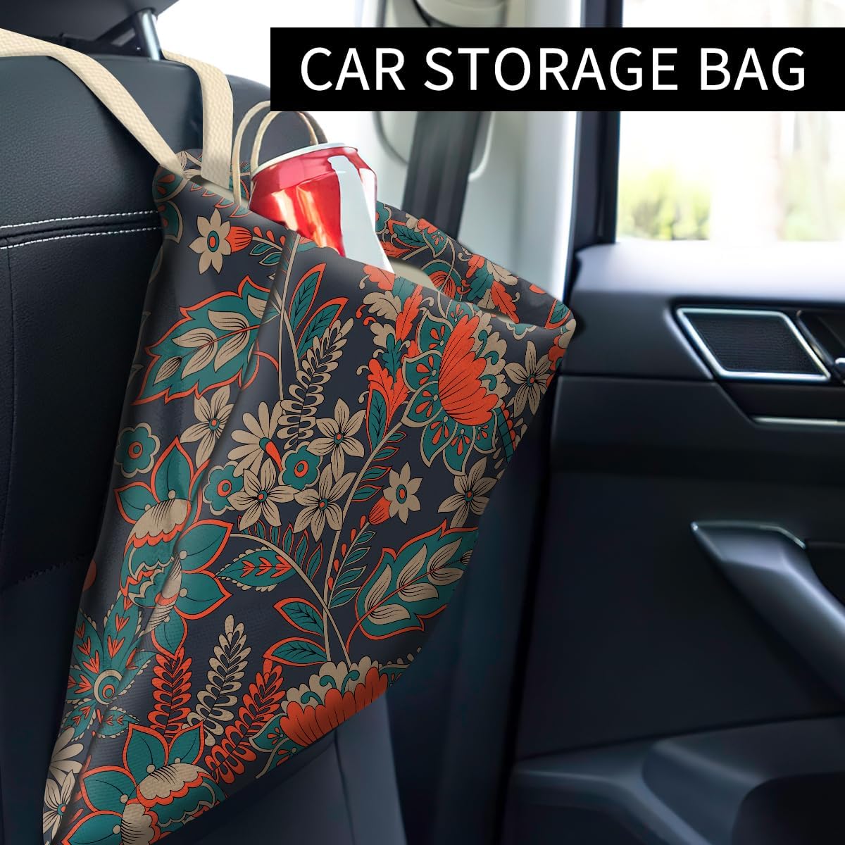 Car Trash Can, Cute Car Trash Bag, Hanging Car Organizer and Storage Bag, Trash Bin for Car Accessories, Vehicle, Travelling, Camping Luxury Paisley Flowers