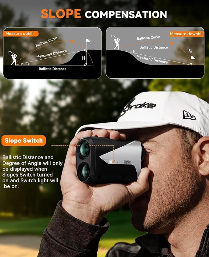SUNPOW Golf Rangefinder with Slope -1000 Yards Range Finder with Flag Pole Locking Vibration-7X Magnification Rechargeable Golf Range Finders for Hunting