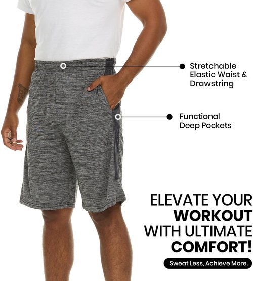 Men's Dry-Fit Performance Shorts - 5 Pack | Sweat Resistant Athletic Wear