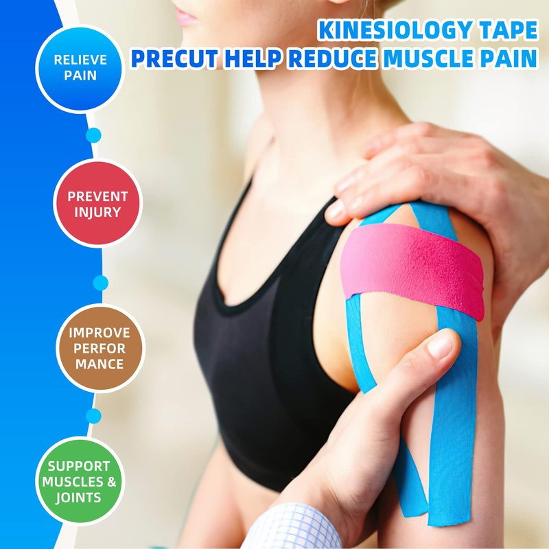 PHYTOP Kinesiology Tape Precut Strips - 4 Rolls Beige (2"x16.4ft) - Waterproof K Sports Tape for Muscle Support, Easy Application, Breathable & Latex Free