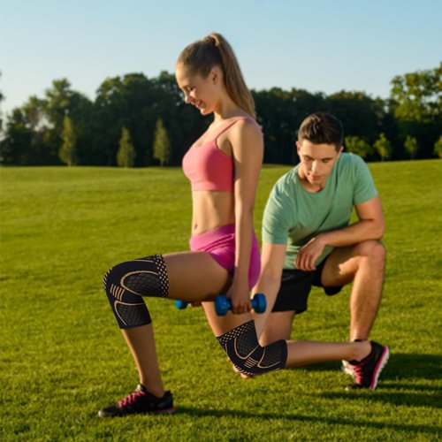Double Couple Copper Knee Brace - Compression Sleeve Support for Pain Relief | 2 Pack for Men & Women