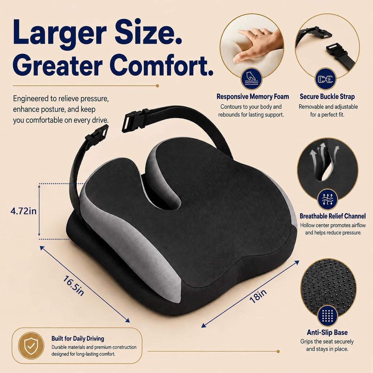 Seat Cushions for Office Chairs Wheelchair Cushion for Long Sitting Back Pain，Memory Foam Seat Car Computer Desk Chair Cushion，Coccyx Cushion for Tailbone Pain Relief Cushion Office Chair Black