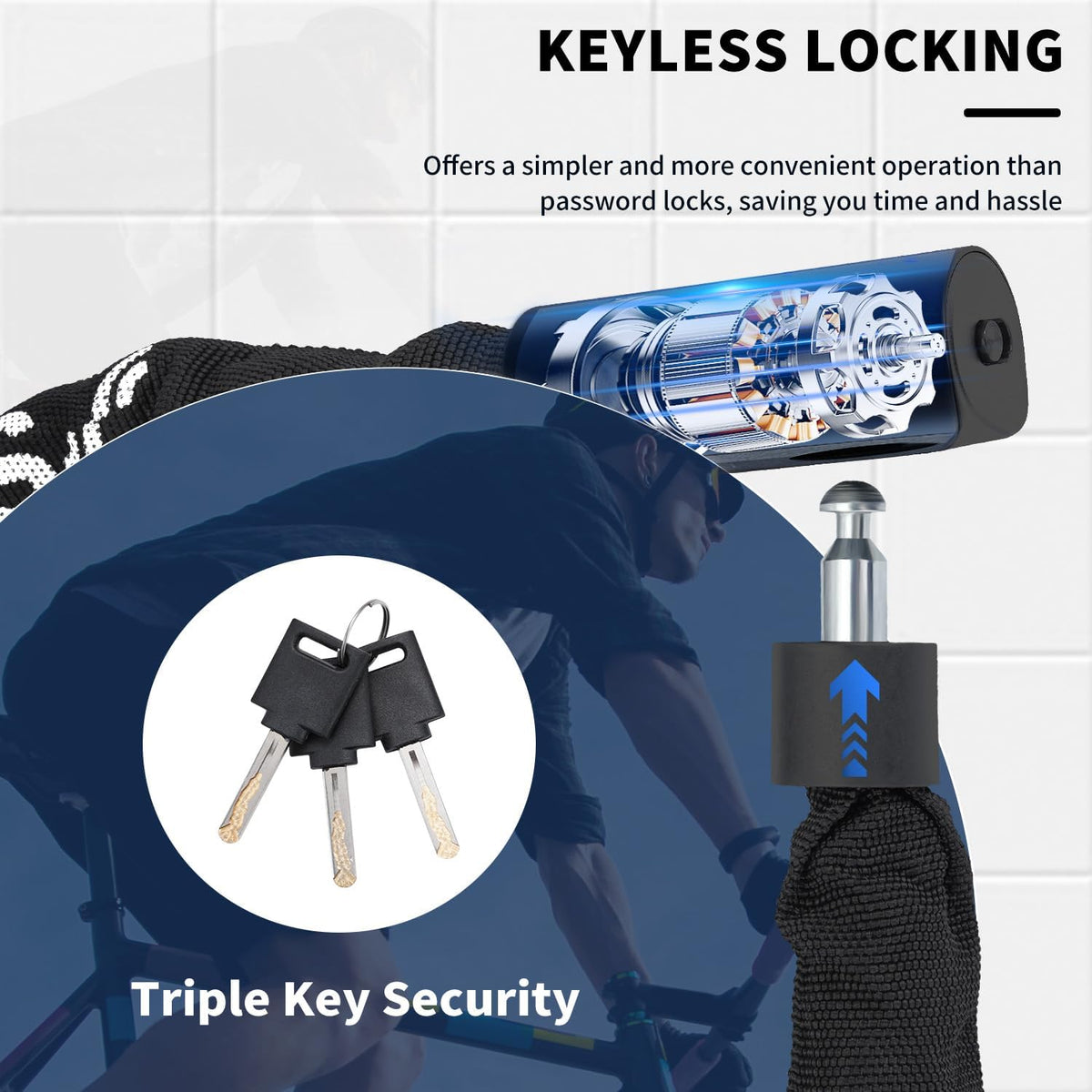 Sportneer Anti-Theft Bike Chain Lock - 6mm Thick, 3.2ft Long, Heavy Duty Security with Keys