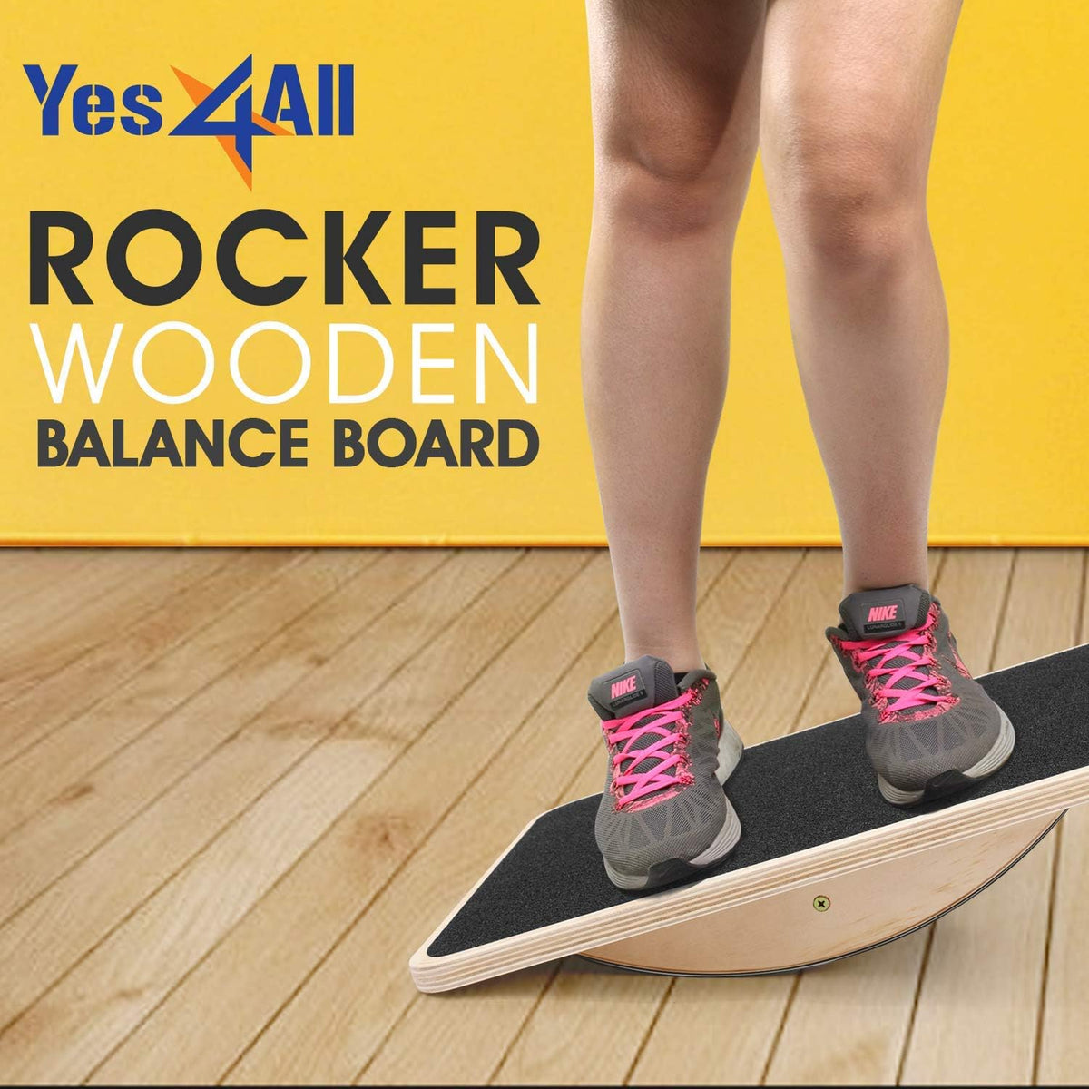 Yes4All 350LBS Professional Wooden Balance Board - Anti-Slip Wobble Board for Leg Workouts | Ideal for Standing Desks