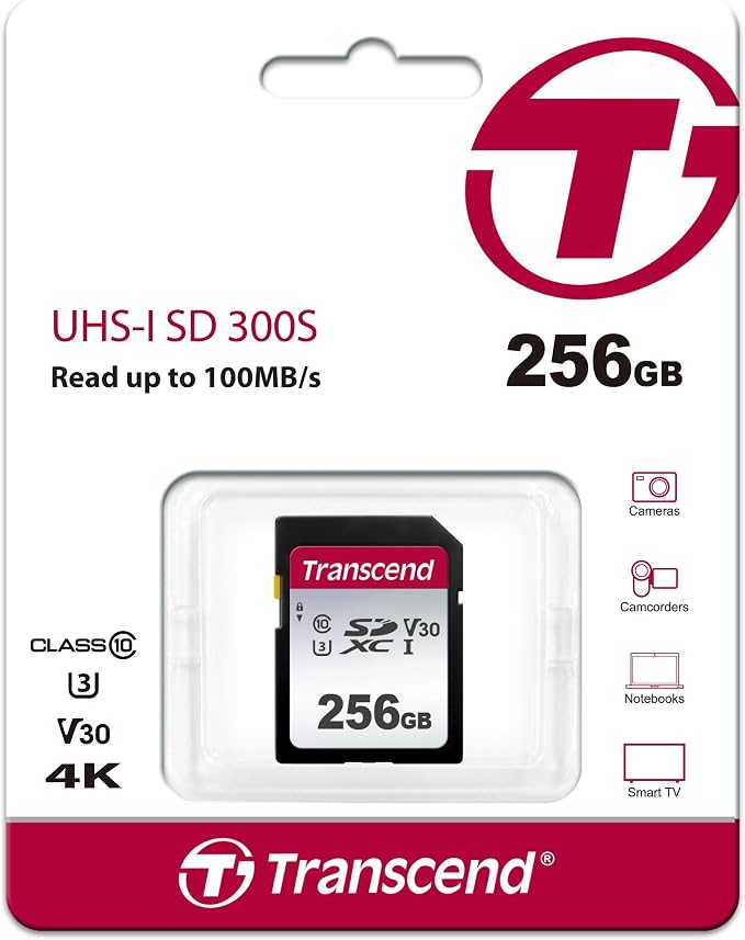 Transcend 256GB SDXC Memory Card, UHS-I U3 V30, 4K UHD & Full HD, Class 10
