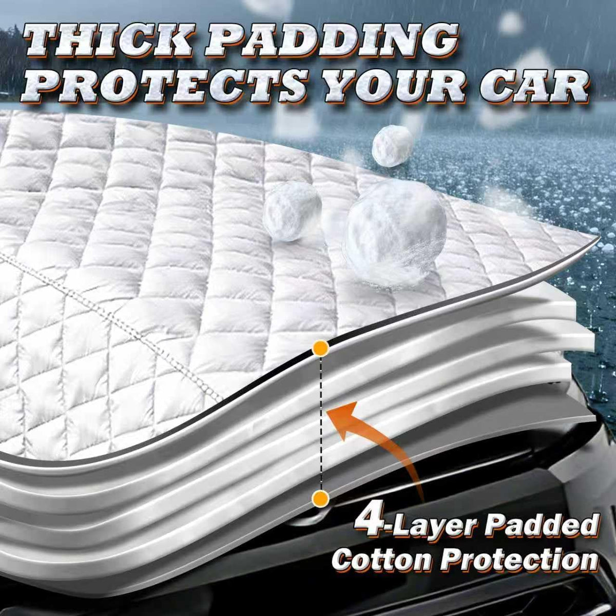 Hail Protector Car Cover SUV, Multi-Layer Cotton Padded Half Car Cover, Thickened Top Protection for Hail, Snow & Impact, Fits SUV L