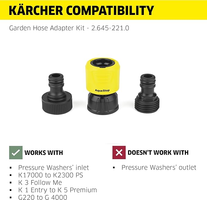 Kärcher Garden Hose Adapter Kit for Electric and Gas Pressure Washers, Quick Connect Fitting, Water Flow Regulating