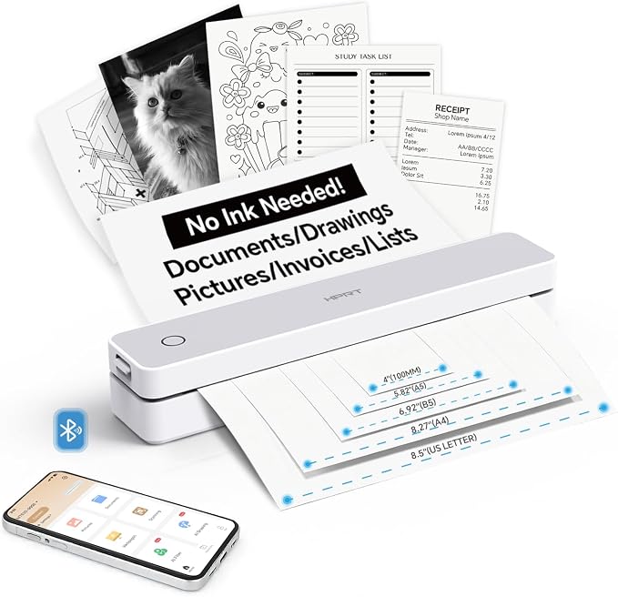 HPRT Portable Thermal Printer-Inkless Printer, Supports Thermal Paper&Labels