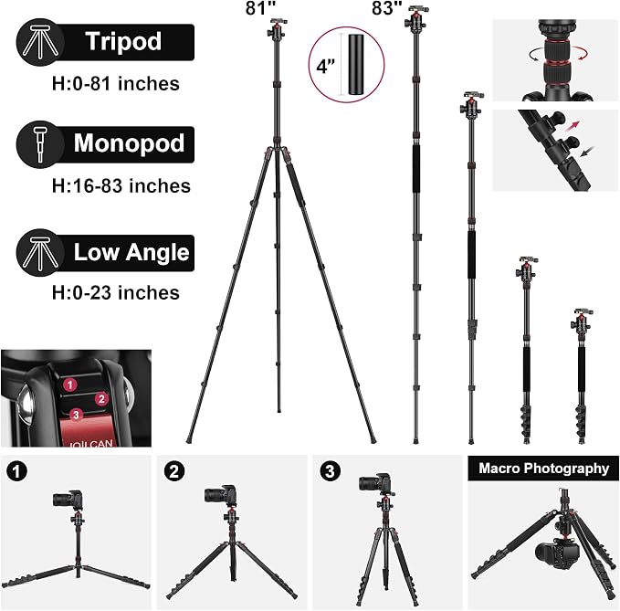 JOILCAN Tripod for Camera, Heavy Duty Travel Tripods for Spotting Scope