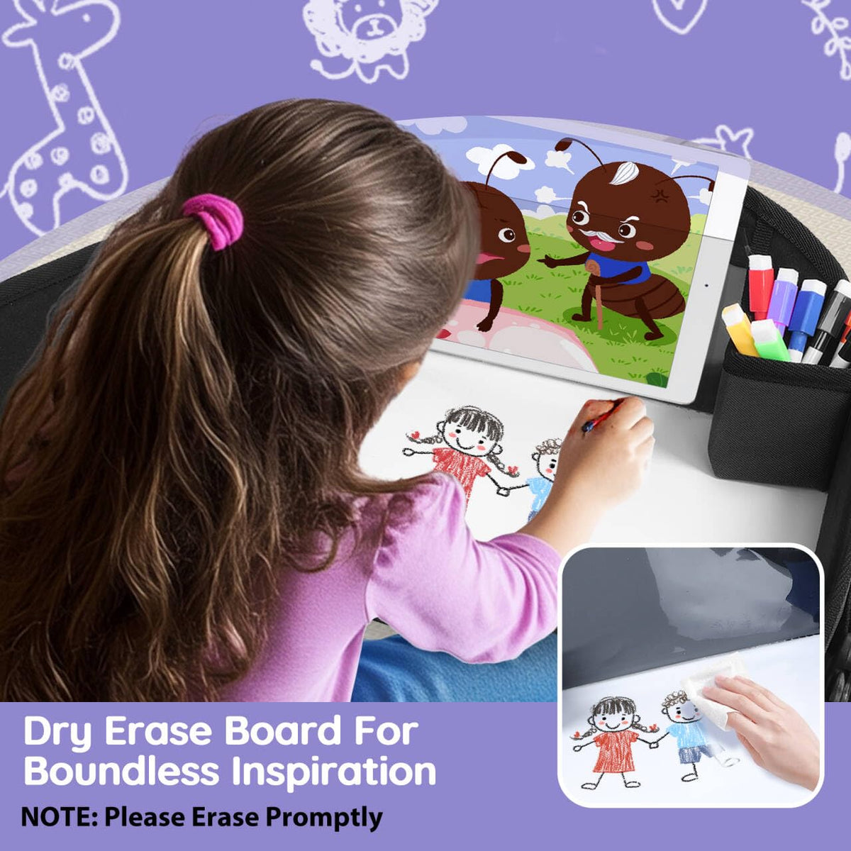 Kids Lap Desk Tray for Road Trip Activities, Portable, Black 2PCS