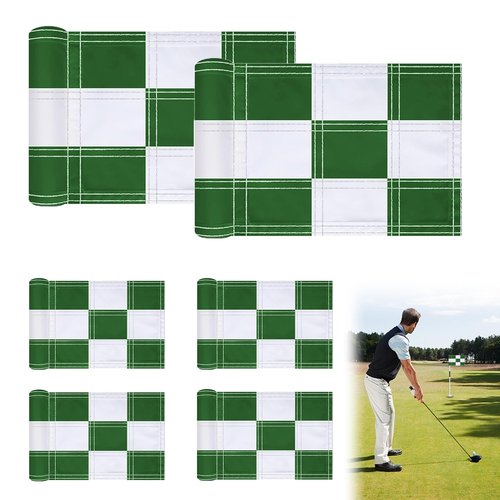6 Pcs Checkered Golf Flags 8x6 Inch – 420D Nylon Portable Training Target Flag with Tube Inserted Mini Practice Putting Green for Garden Yard Indoor Outdoor（Green and White）
