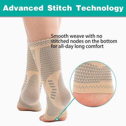 INDEEMAX Ankle Brace - Copper Infused Compression Sleeve for Pain Relief | Skin Silver, Size S