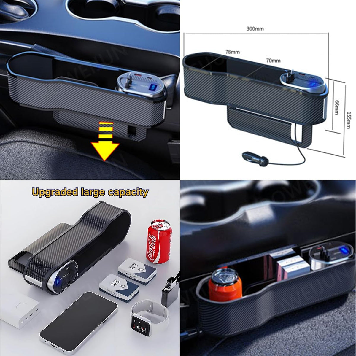 5-in-1 Car Seat Gap Filler Organizer,Retractable Cables for iPhone/Android