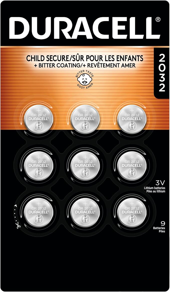 Duracell CR2032 Lithium Battery 3 Volt, Child Safety Features, Compatible