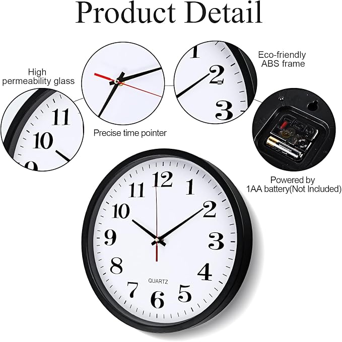 Silent Wall Clocks with Chalkboards and Marker, Battery Operated Round Multi