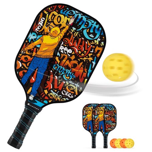 Elevens Pickleball Paddles, Pickleball Paddle Set of 2/4, Fiberglass Surface, Polypropylene Honeycomb Core, Cushion Grip, 4 Balls and 1 Storage Bag for Men Women Kids Indoor Outdoor