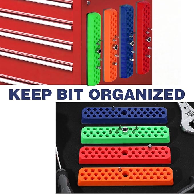 4 Pcs Magnetic Hex Bit Holders 1/4" Drill Bits Holder, 148 Holes Screwdriver Drill Bit Holder Tray with Magnetic Base, Hex Bits Organizer (4 Colors)