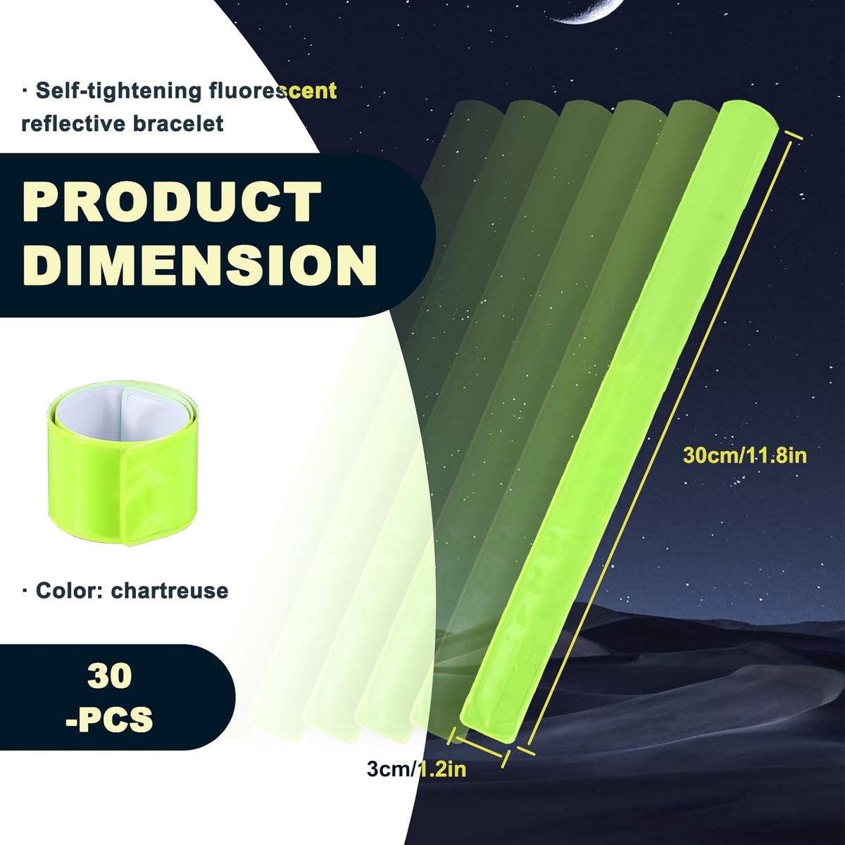 Skiennix Reflective Arm Bands - 30 Pcs High Visibility Snap Bracelets for Night Jogging & Cycling