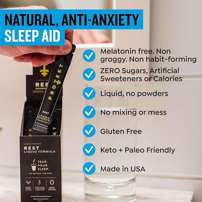 GABA L Theanine Supplement | Melatonin-Free Sleep Aid for Adults | Valerian Root for Night Support & Restful Sleep | GABA Calm Liquid Drink Mix for Adults | Grape, Pack of 10