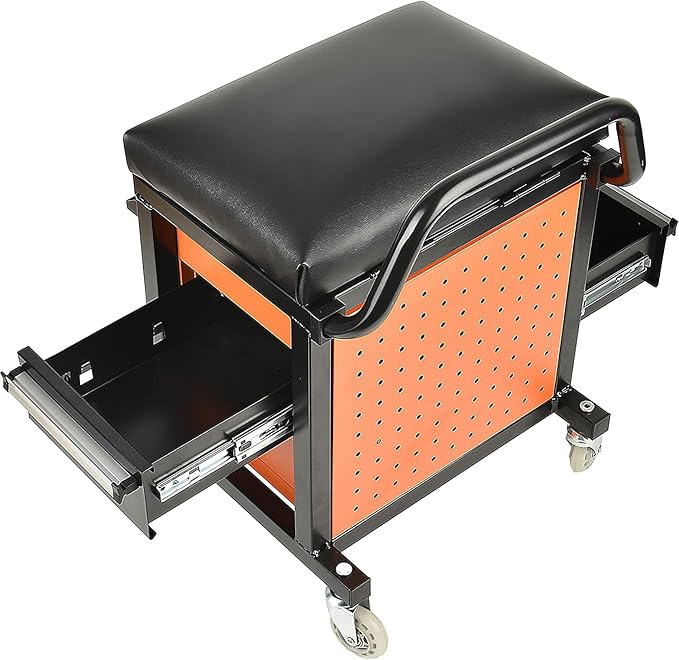 AAIN Automotive Mechanics Rolling Creeper Seat with Tool Storage Soft Rubber Cushion for Garage/Shop Heavy Duty Stool - 300 lbs Capacity