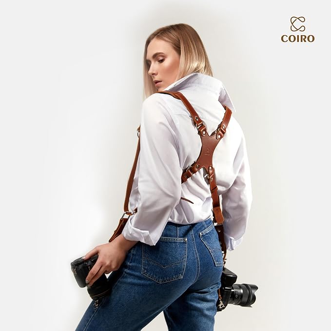 C Coiro Dual Camera Harness Shoulder Leather Camera Strap