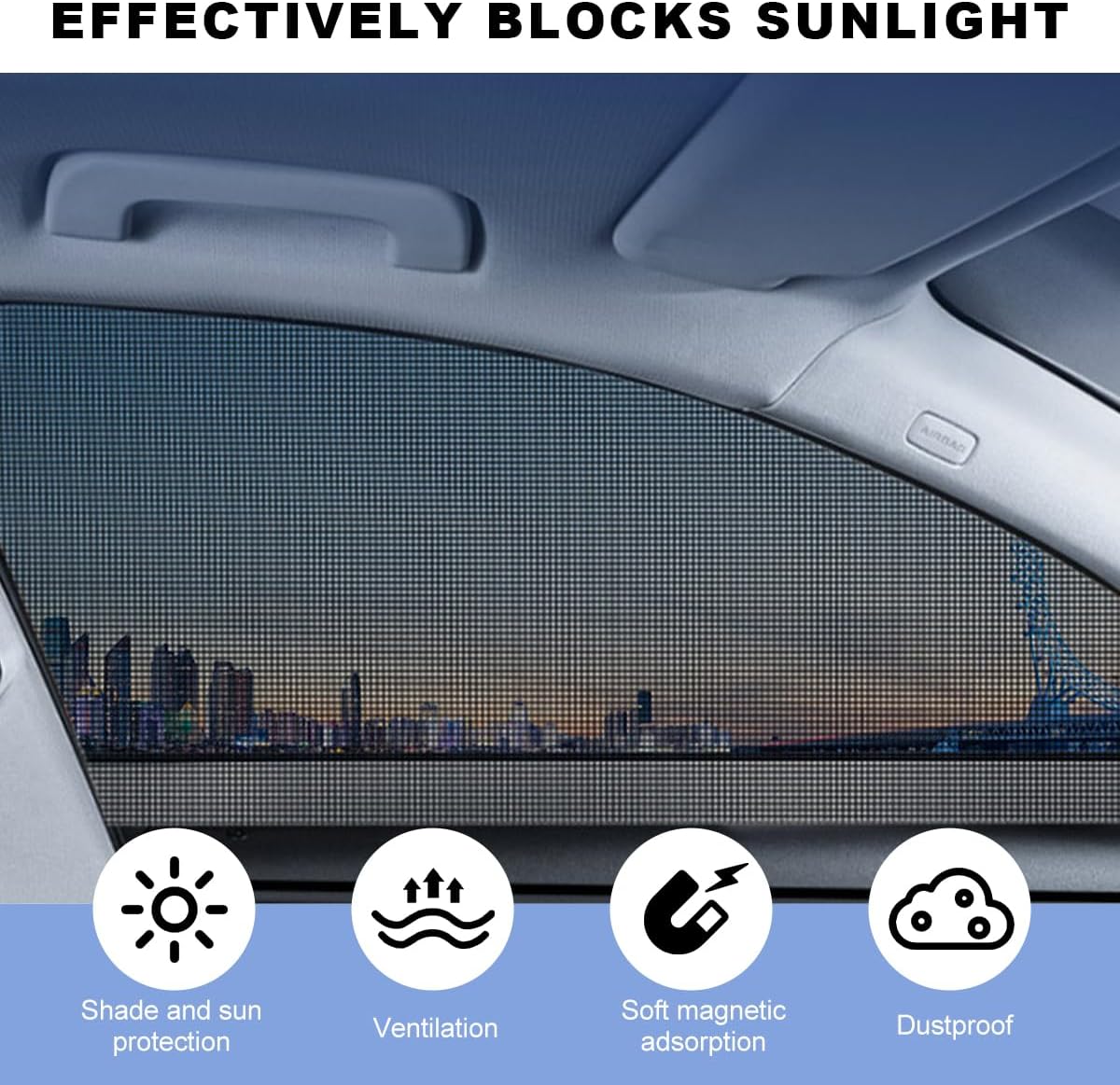 2PCS Car Window Shade, 19.3"×29.1" Magnetic Auto Front Side Window Cling Sunshade, Car Window Screen for Sun, Glare and UV Rays Protection, Vehicle Sun Shades for Baby