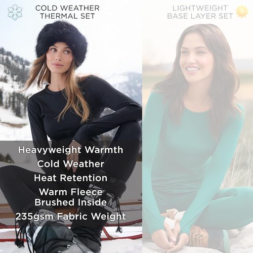 Cuddl Duds Women's Fleece Lined Thermal Set - Heavyweight Long Sleeve Top & Leggings for Winter Comfort
