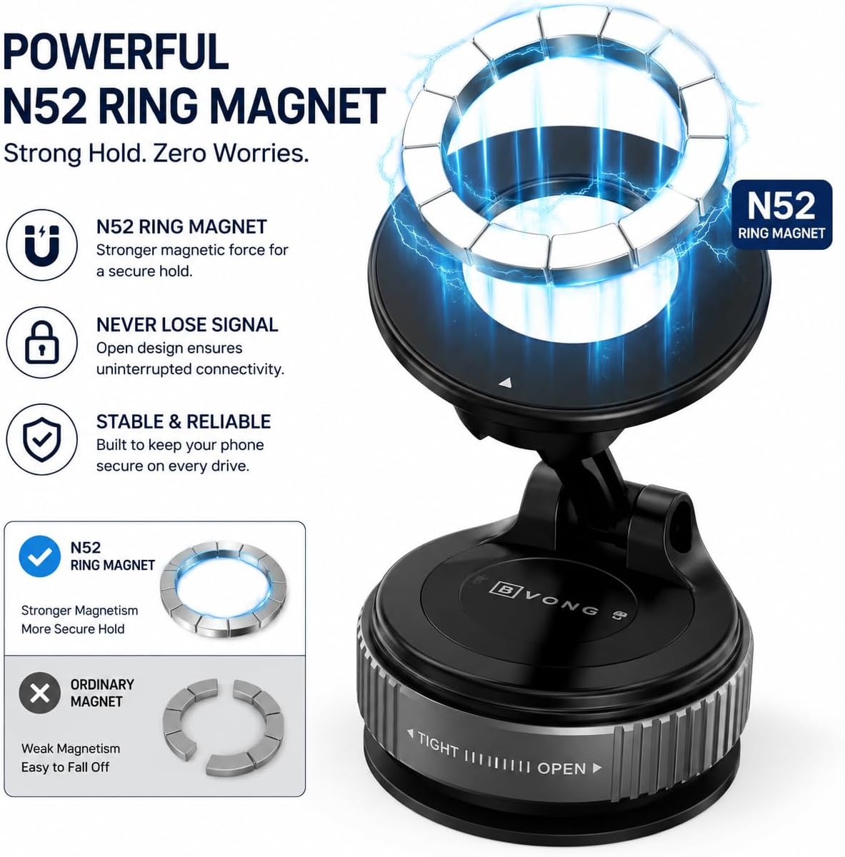 Car Phone Holder, Car Phone Mount, Magnetic Phone Holder, 360° Adjustable Mount, Strong Suction Cup, Magsafe Compatible, [Easy Twist and Lock Mount]