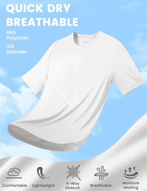MAGCOMSEN Men's UPF 50+ Sun Protection Athletic T-Shirt - Quick Dry Hiking & Running Rash Guard