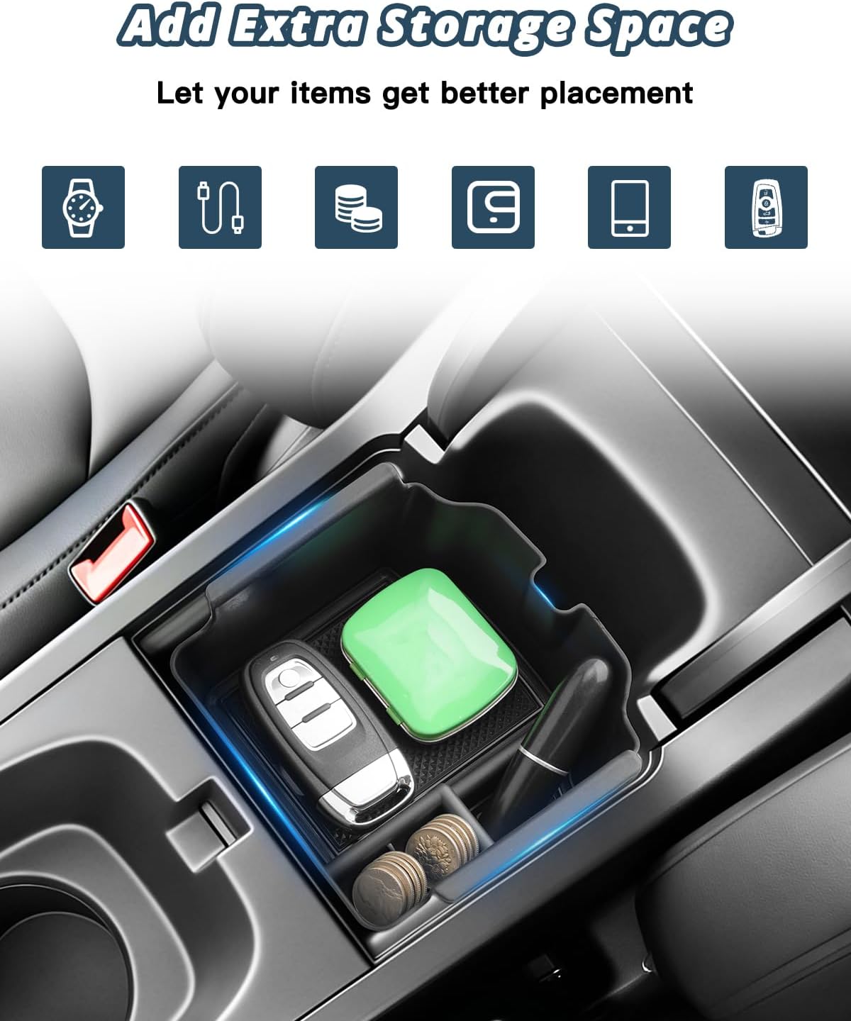 Ruiya Center Console Organizer for Acura Integra 2026 Accessories ABS Material with Coin Storage Armrest Console Organizer Compatible with 2023-2026 Acura Integra (Only for 6MT)