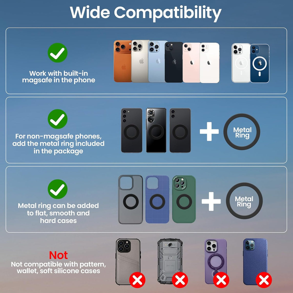Magnetic Car Phone Holder for Magsafe, Alloy 360° Folding Cell Car Phone Mount with Ultra Stable Suction Cup and Reusable Gel, Dashboard Windshield Stand for iPhone 17-12 Android Pixel Samsung