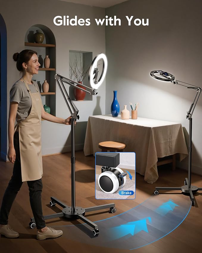 Ring Light with Stand & Lockable Wheels, Ring Light Tripod