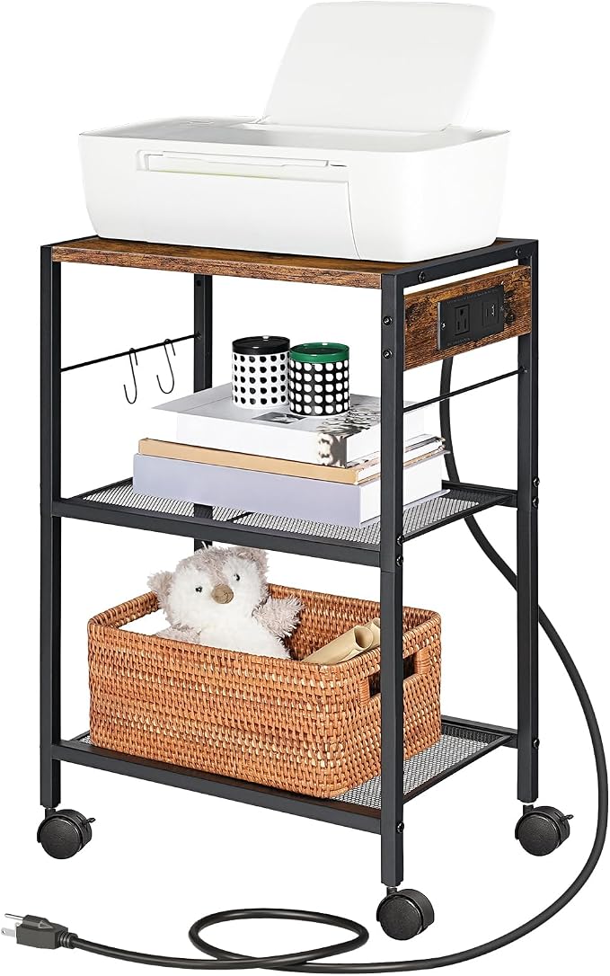 HOOBRO Industrial Printer Stand, 3-Tier Mobile Printer Table, Rolling Cart