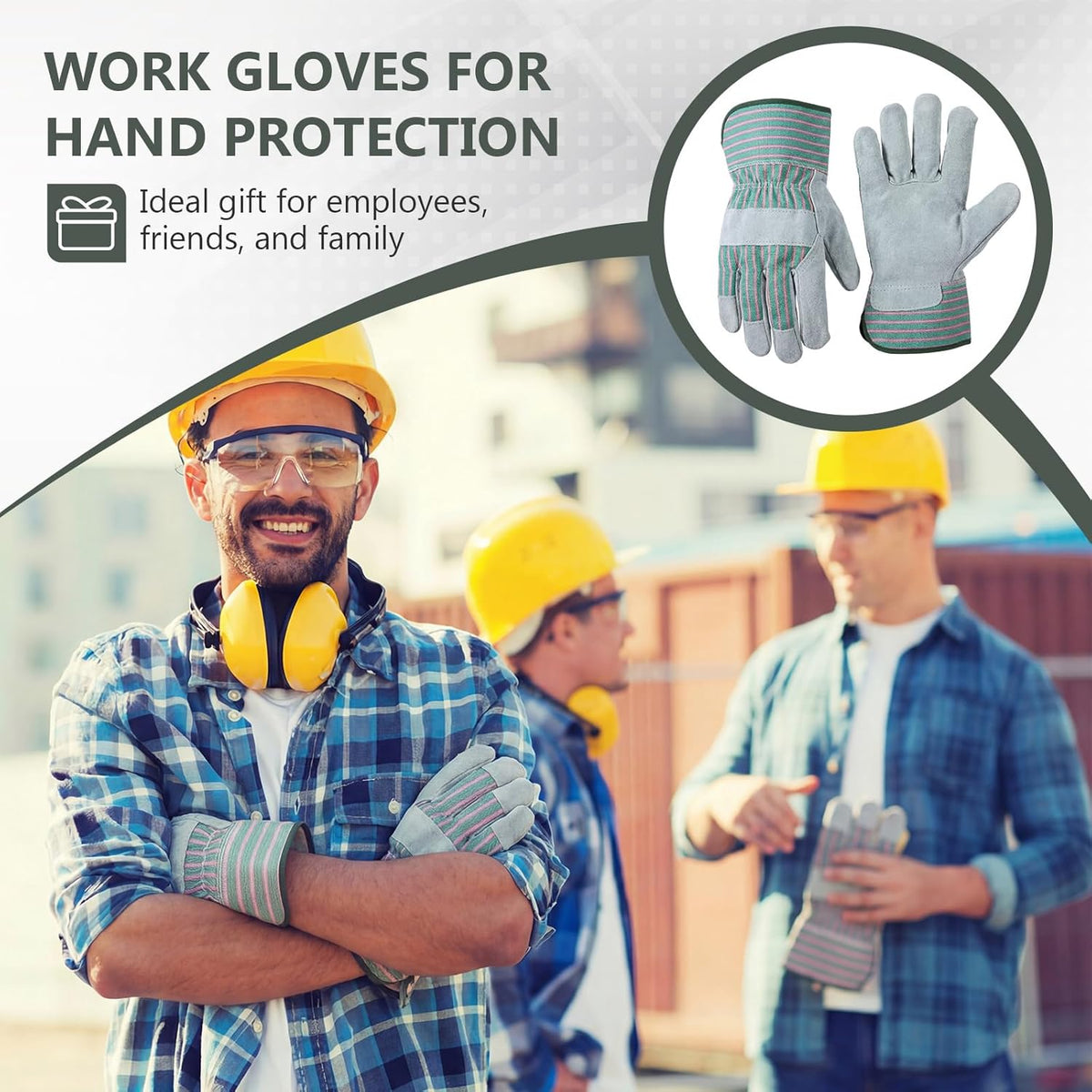Skiennix Heavy Duty Leather Work Gloves - 12 Pairs, Durable Cowhide, Safety Cuff, 11 x 5.1 Inch