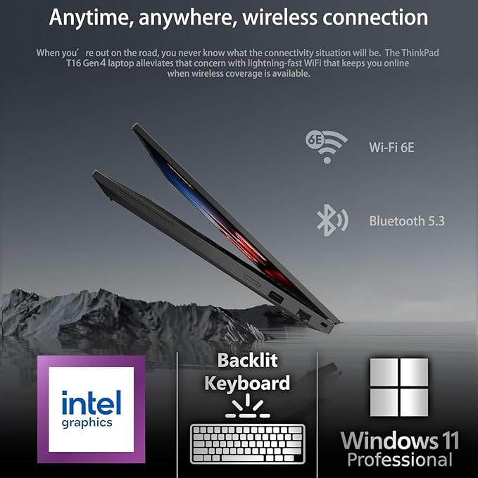 Lenovo ThinkPad T16 Gen 4 Business Laptop 16 FHD+ Display, Intel Ultra 5-225U (Beats i7-1355U), 64GB DDR5 RAM, 2TB SSD, 5MB Webcam, Fingerprint, Backlit KB, WiFi 6E, RJ-45, Win 11 Pro